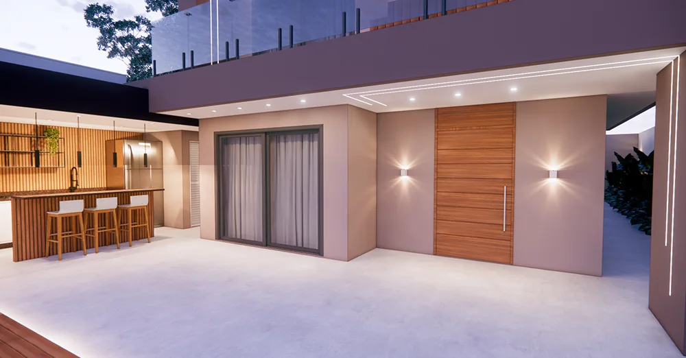 Entrada principal da casa de alto padrão da Alcan Empreendimentos