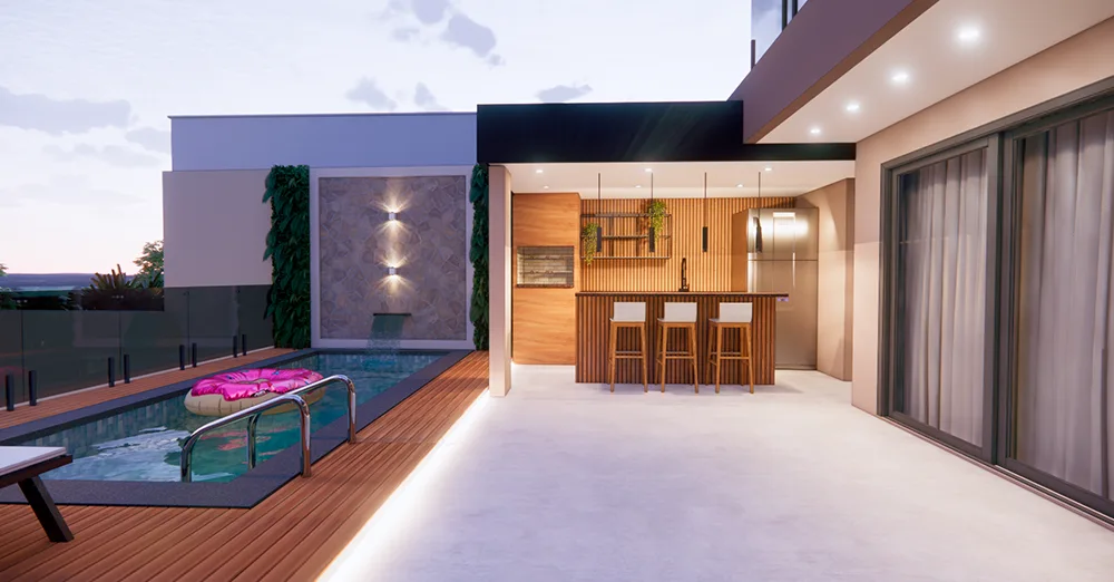 alt="Construção premium Alcan Empreendimentos área de lazer"